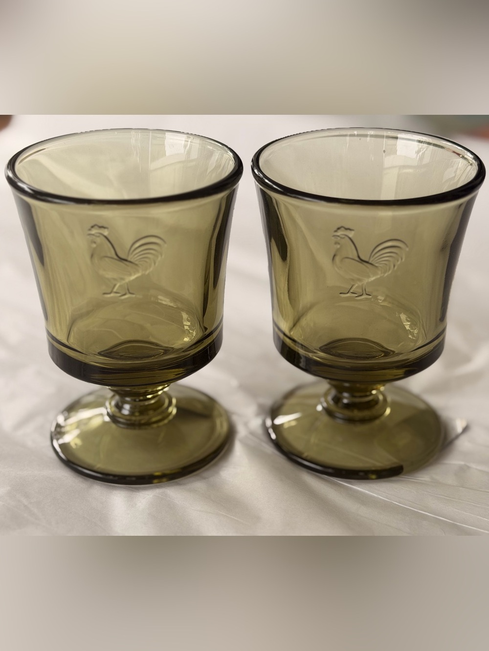 La Rochère Rooster Tumblers Olive Green Glass Set of 2 Made in France 7.4 oz